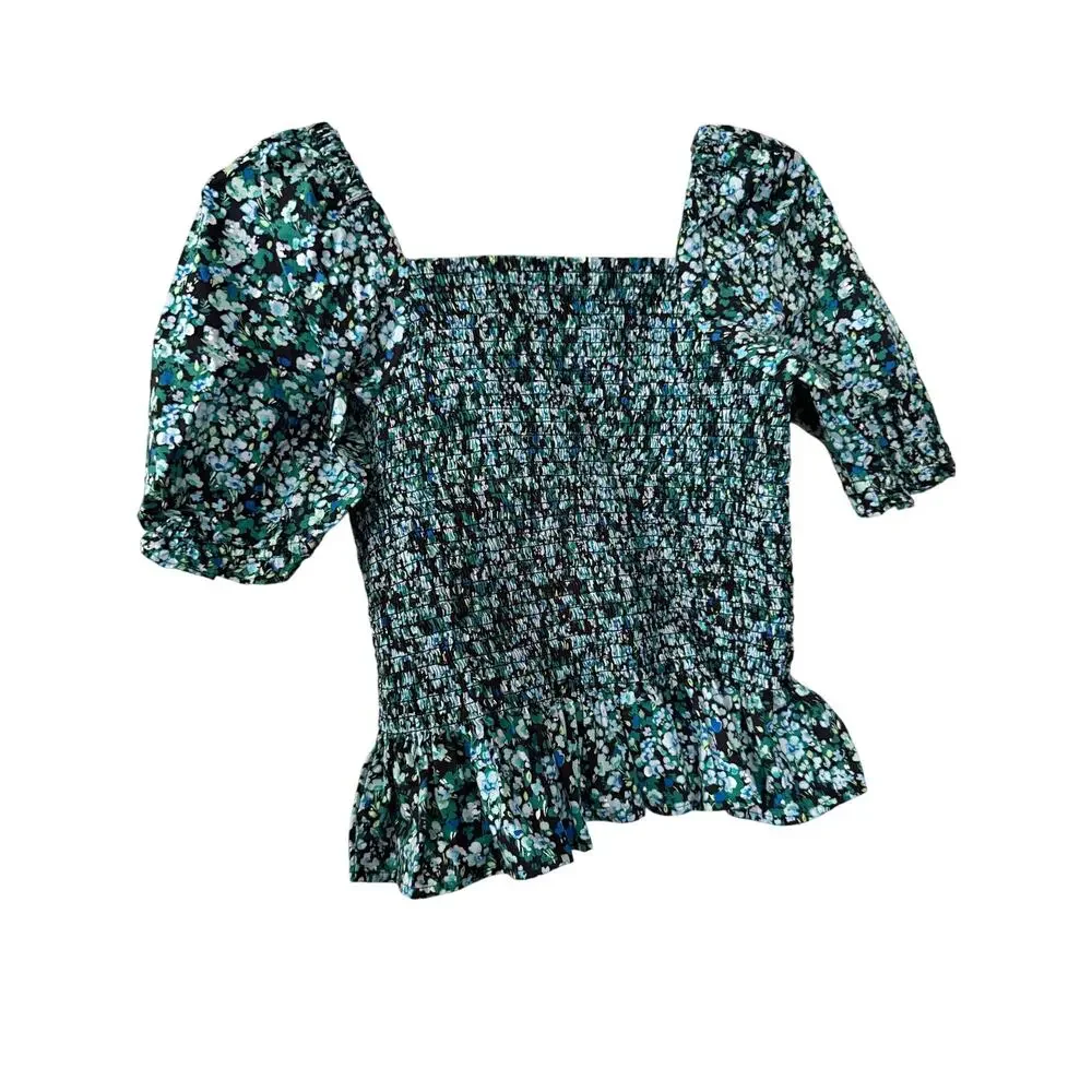 j. Crew Blue‎ Floral Crop Top Sz XS